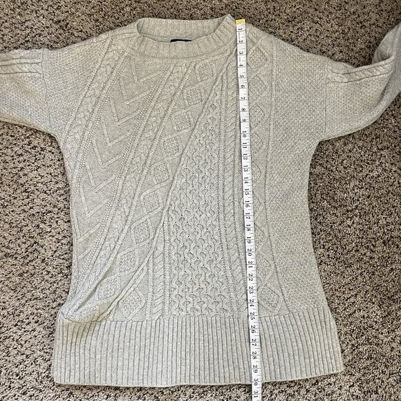 J. CREW Gray Cable Knit Patchwork Tunic Sweater Wool Chunky Knit Fisherman - XL - Picture 9 of 9